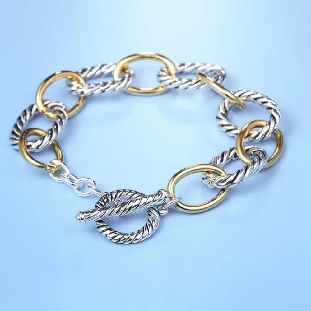 Neiman Marcus Two-Tone Twisted Cable Link Chain Bracelet